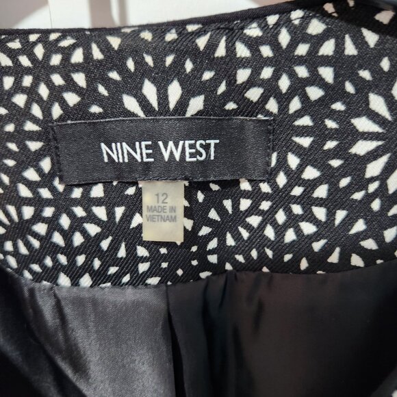Nine West Collarless Open Front Black  White Long Sleeve Blazer Jacket- Size 12 - Picture 2 of 6